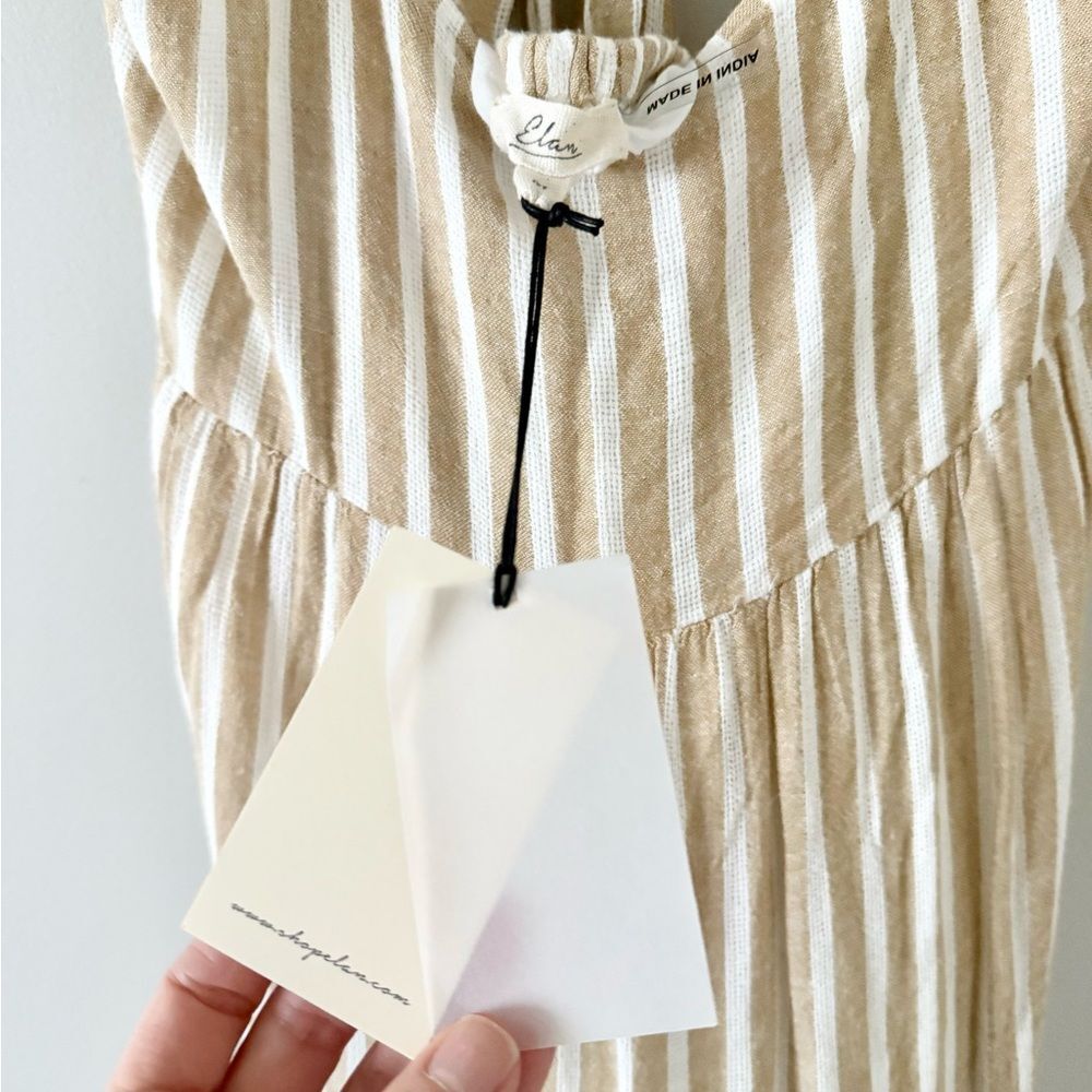 NWT Elan Curry Stripe Linen Blend Midi Dress in Tan and Cream Stripe Size M - Picture 7 of 8